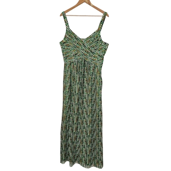 New Directions Green Printed Pintucked Fit & Flare Plus Size Fall Midi Dress 18 - Picture 2 of 11